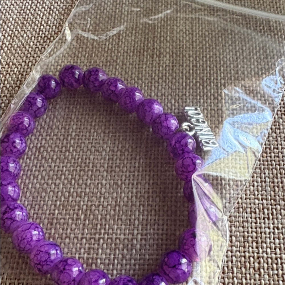 Bingo Purple Glass Beaded Stretch Bracelet - Picture 5 of 5